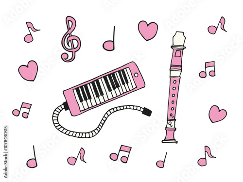 小学校のプリントイラスト：手書き楽器