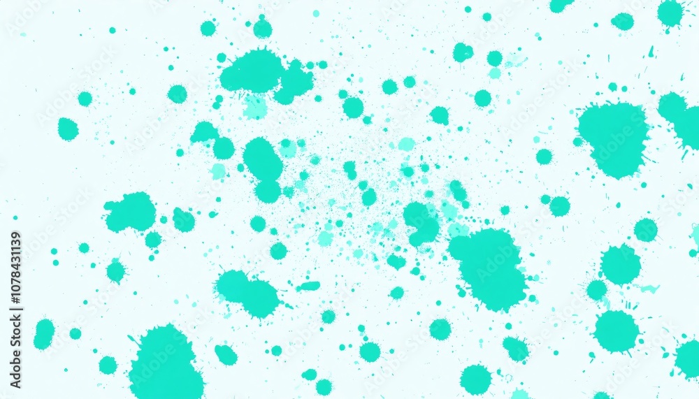 Obraz premium Turquoise paint splatters create an abstract design on a clean white background, offering a vibrant and artistic visual