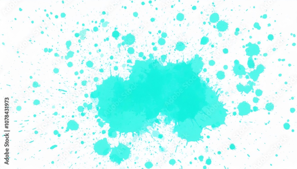 Turquoise paint splattering on a white background, creating an abstract design with various droplet sizes and shapes Turquoise paint splattering on a white background, creating an abstract design with various droplet sizes and shapes