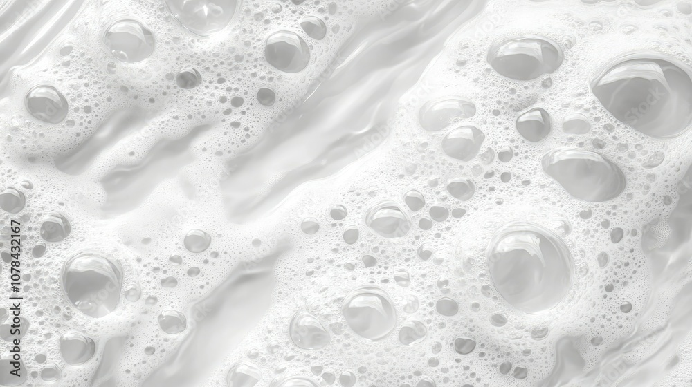 Top view of detergent foam covering water surface, bubbles reflecting light, with large and small bubbles creating a dynamic pattern Top view of detergent foam covering water surface, bubbles reflecting light, with large and small bubbles creating a dynamic pattern