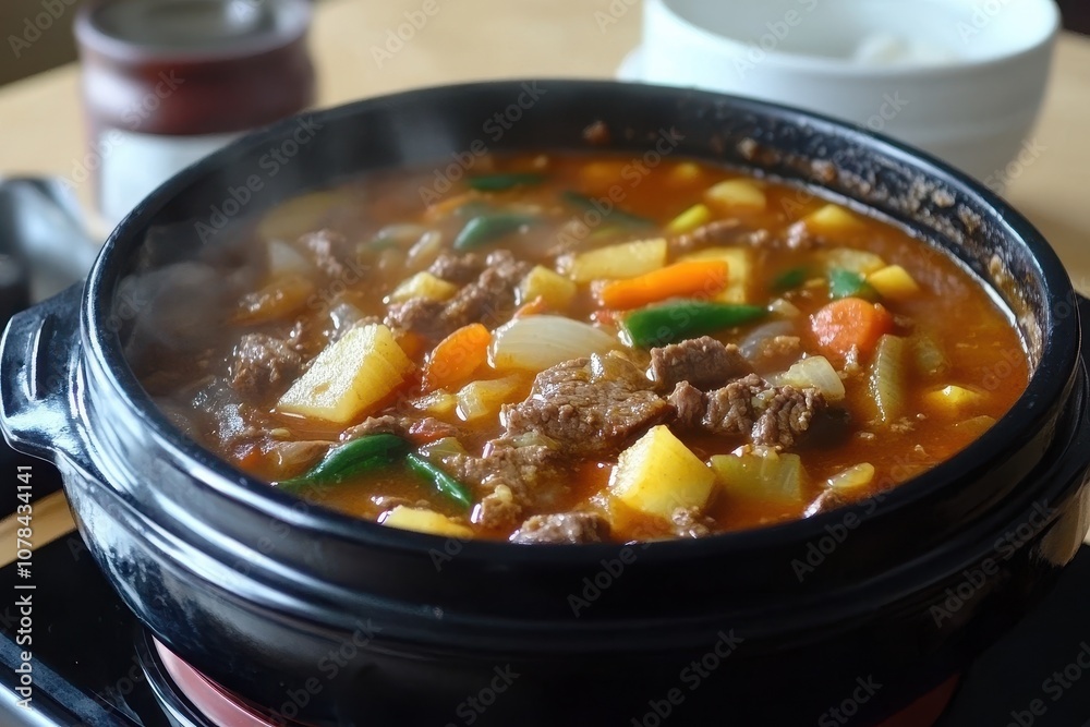 Doenjang JJigae is a beef and vegetable stew made with soybean paste Doenjang JJigae is a beef and vegetable stew made with soybean paste