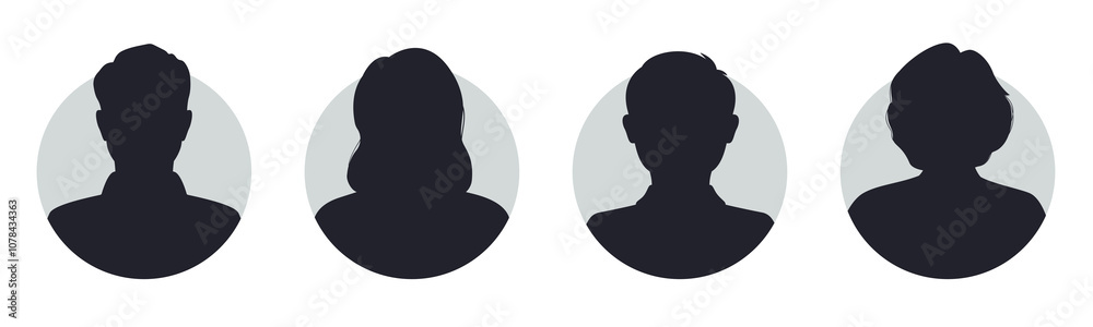 Φωτογραφία Collection of monochrome portraits, silhouettes, man, woman, people