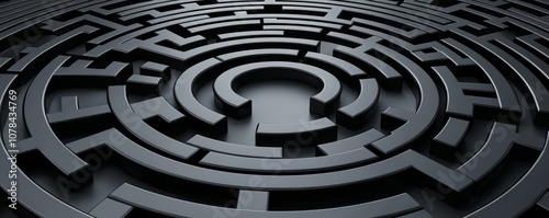 complex black maze design with intricate pathways and central point