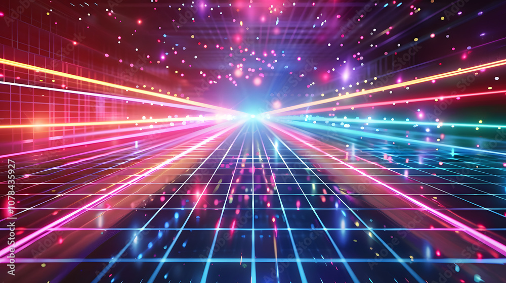 Obraz premium Retro futuristic 1980s Style background, Retro Wave Music Festival