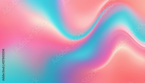 Abstract holographic gradient background with flowing curves in pink and blue