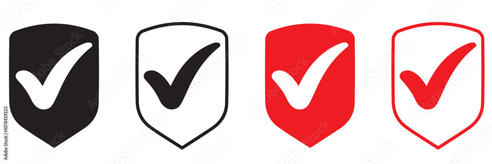 Shield check mark icon or security shield protection icon with tick symbol Shield check mark icon or security shield protection icon with tick symbol