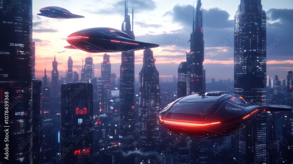 Futuristic Cityscape with Flying Cars Futuristic Cityscape with Flying Cars