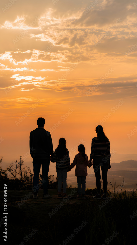 Family silhouetted against sunset, evoking serenity and togetherness in natures beauty Vertical Mobile Wallpaper Family silhouetted against sunset, evoking serenity and togetherness in natures beauty Vertical Mobile Wallpaper