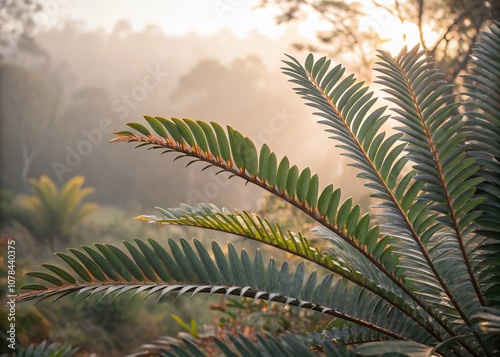 Captivating Bokeh Effect Showcasing the Unique Leaves of Encephalartos altenstenii with a Soft Background for Botanical Enthusiasts and Nature Lovers