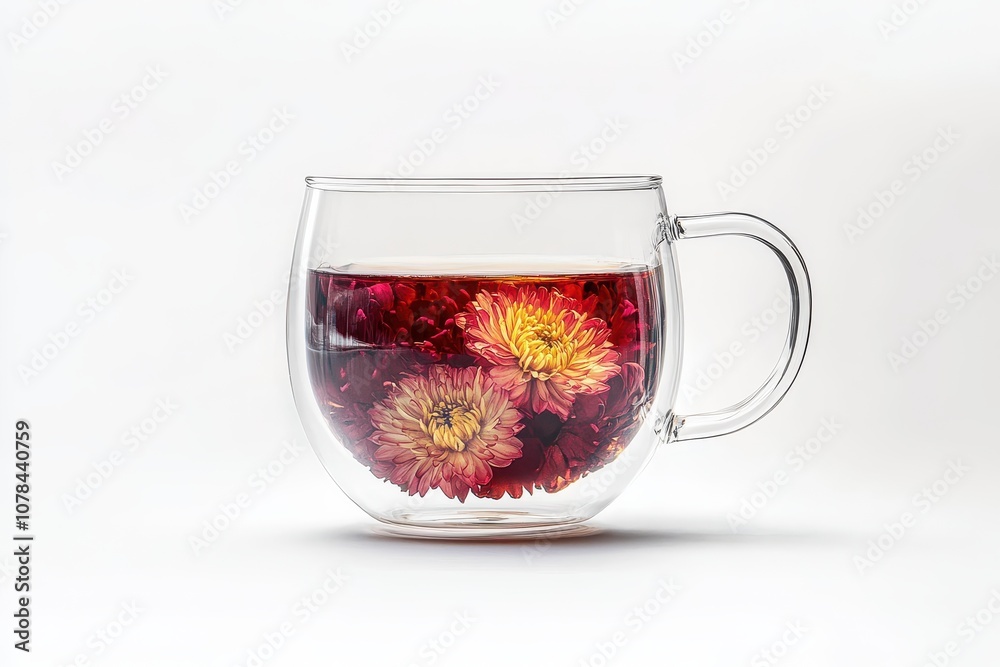 Glass of chrysanthemum tea on white background Glass of chrysanthemum tea on white background