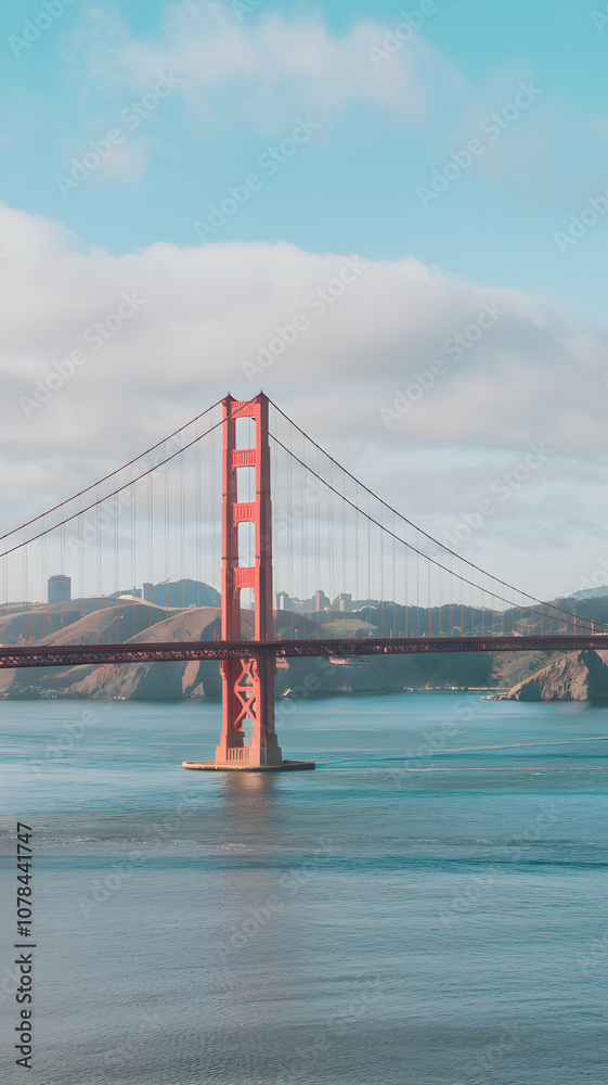 Golden Gate Bridge spans tranquil waters, framed by hills and a skyline Vertical Mobile Wallpaper Golden Gate Bridge spans tranquil waters, framed by hills and a skyline Vertical Mobile Wallpaper
