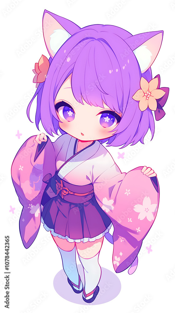 kawaii chibi anime girl wearing cute kimono on white background kawaii chibi anime girl wearing cute kimono on white background
