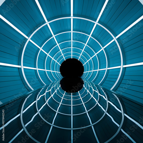 Futuristic tunnel illuminated with neon blue lights leading to a dark endpoint For Social Media Post Size