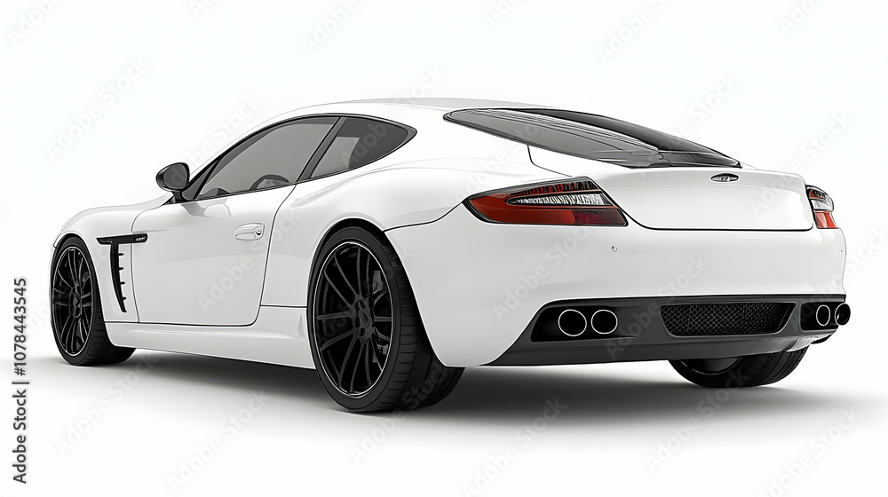 White Sports Car Rear View 3D Illustration White Sports Car Rear View 3D Illustration