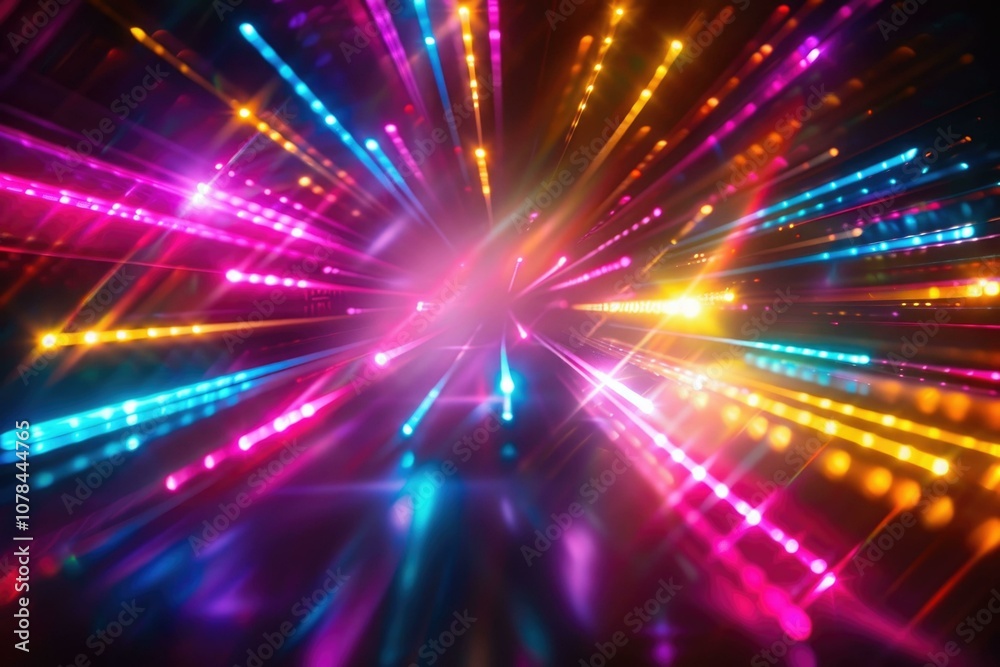 Abstract Lights Shapes Defocused Shining Colorful Neon Rays on Black Background. Lights Abstract Lights Shapes Defocused Shining Colorful Neon Rays on Black Background. Lights