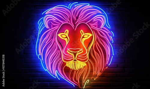 Neon lion head illustration with vibrant colors and glowing effects photo