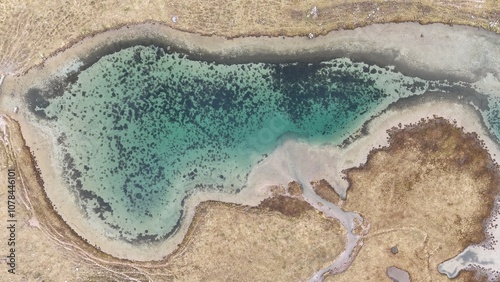 Mountain lake from above, clear blue colors