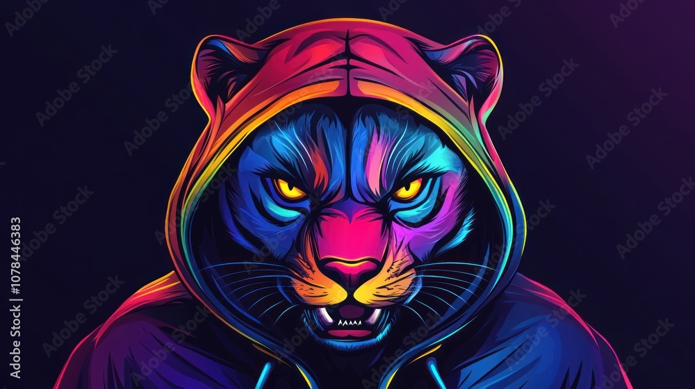 Neon Panther with a Hoodie