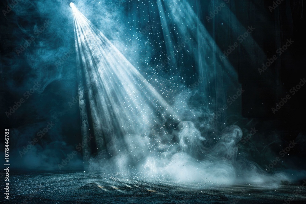 Light beams and smoke in dark studio. Light beams and smoke in dark studio.