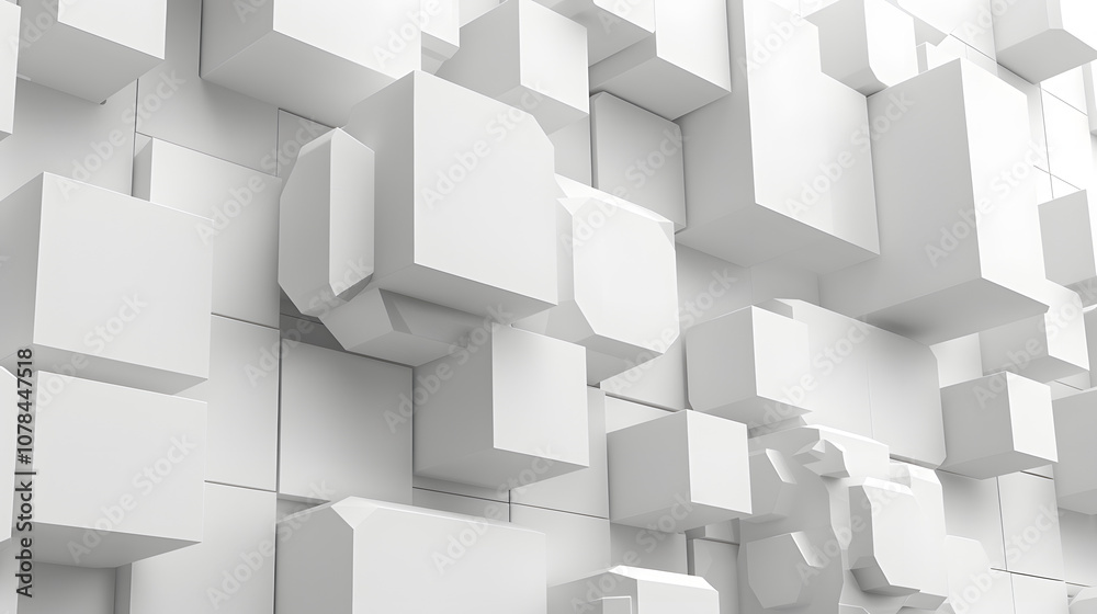 White tech background, with a geometric 3D structure. Clean, minimal design with simple futuristic forms White tech background, with a geometric 3D structure. Clean, minimal design with simple futuristic forms