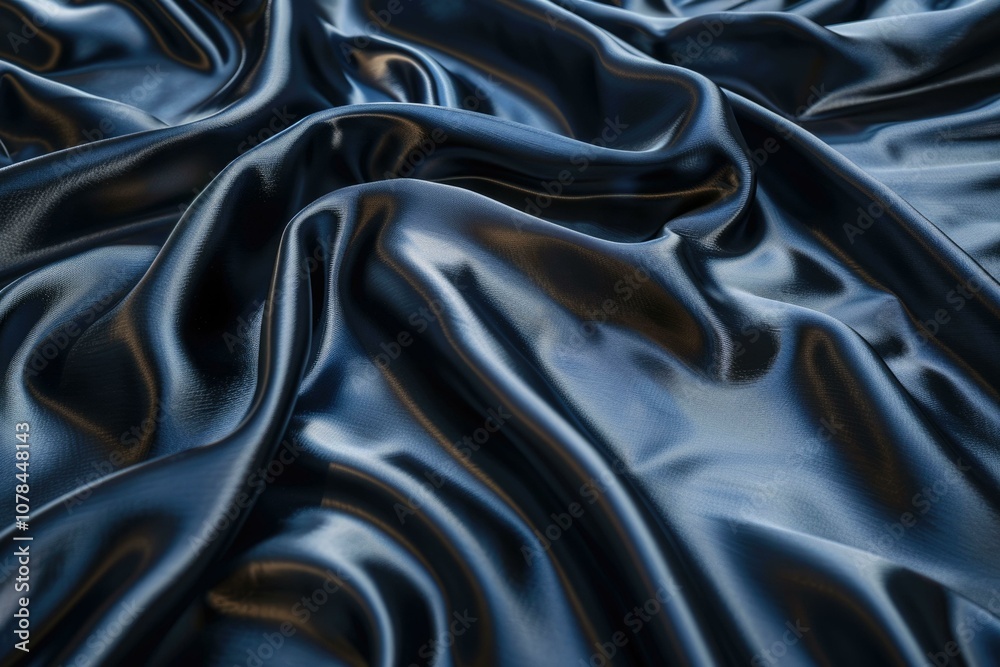 Fototapeta premium Close up of smooth dark blue fabric with elegant folds.