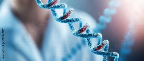 DNA strand against a blurred background, representing genetic research and biological innovation. photo