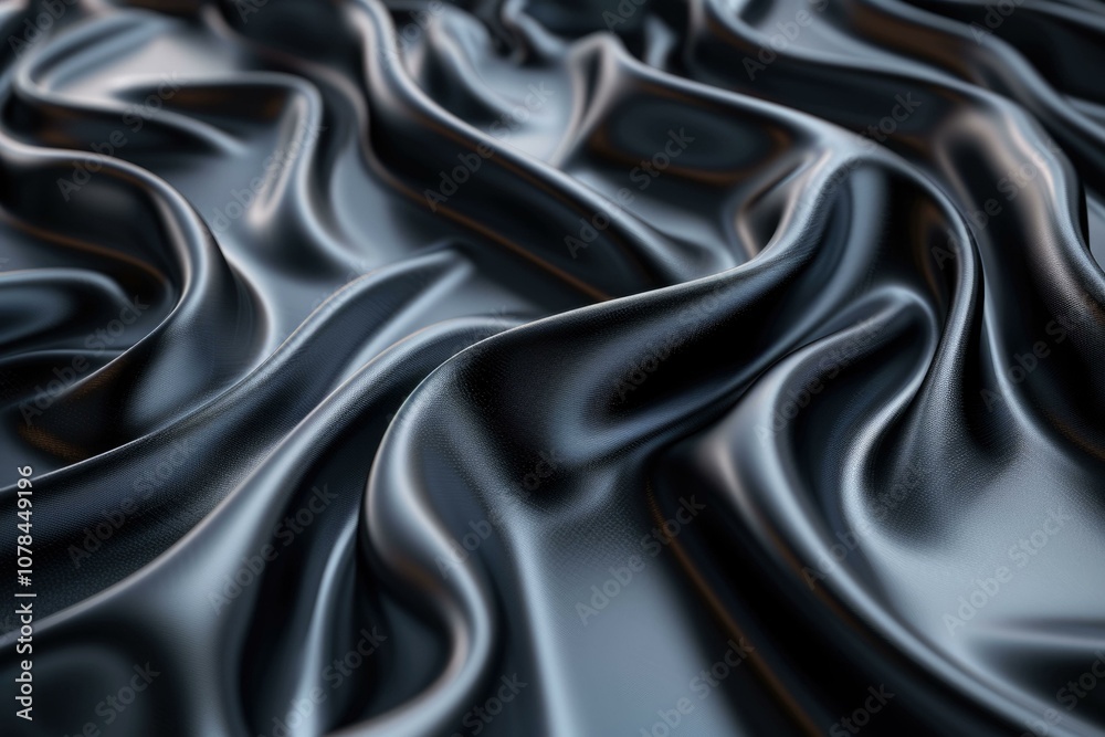 Fototapeta premium Luxurious black and gray satin fabric texture with abstract patterns.
