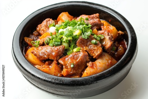 Korean food braised pork jokbal on a white surface