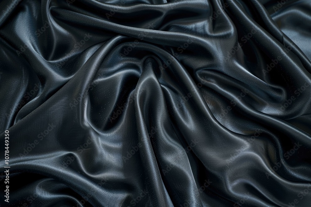 Fototapeta premium Draped black satin fabric with soft flowing folds.