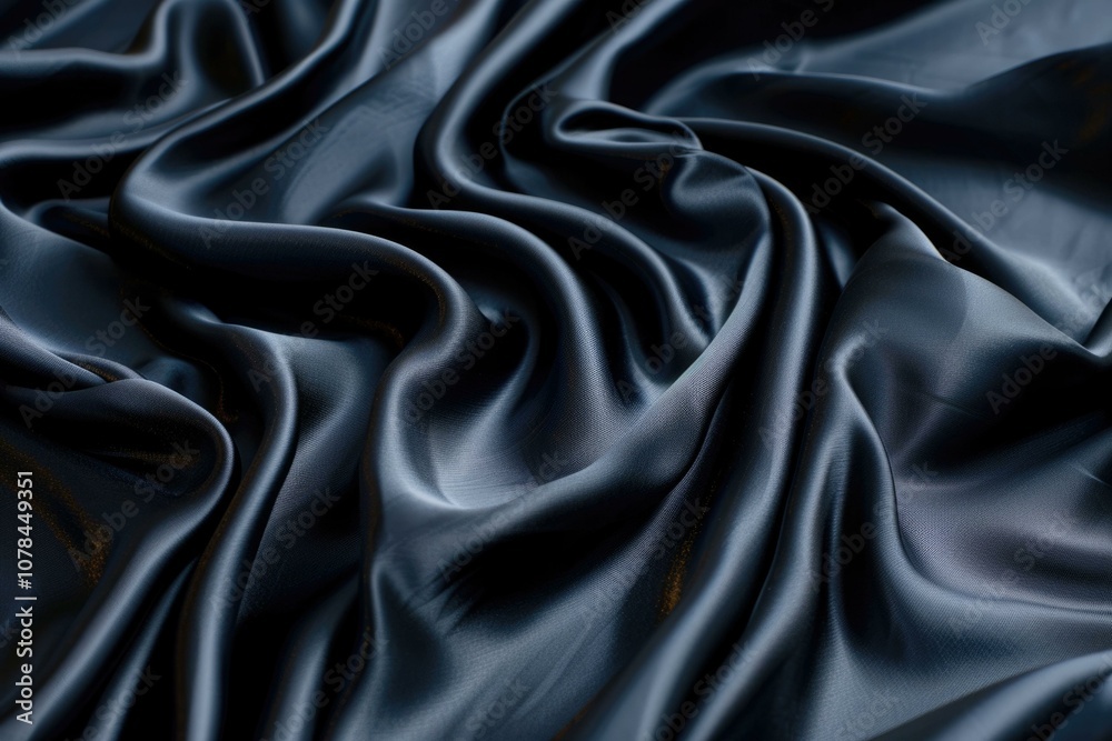 Fototapeta premium Close up of dark blue fabric with soft folds and silky texture