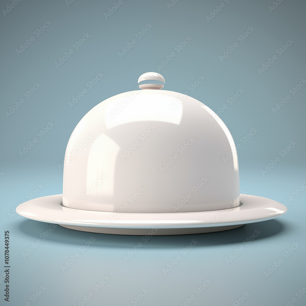 White Ceramic Cloche with Plate on Blue Background White Ceramic Cloche with Plate on Blue Background