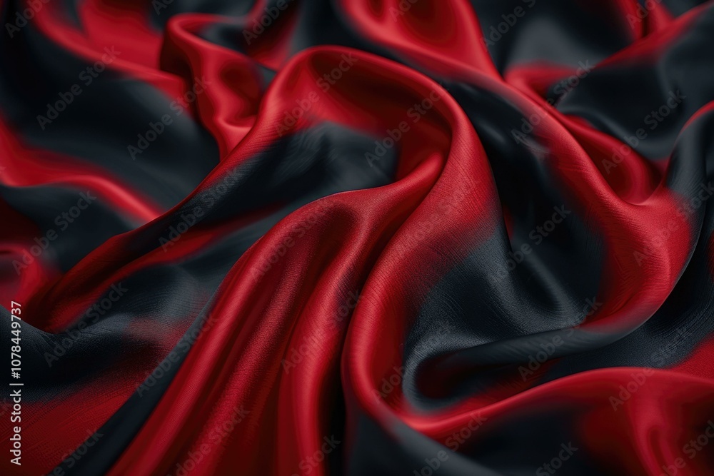 Obraz premium A close up of red and black silky fabric folded in a wave pattern.