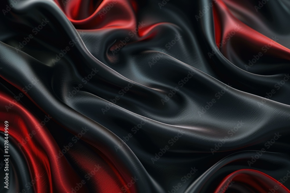 Fototapeta premium Luxurious black and red satin fabric texture background.