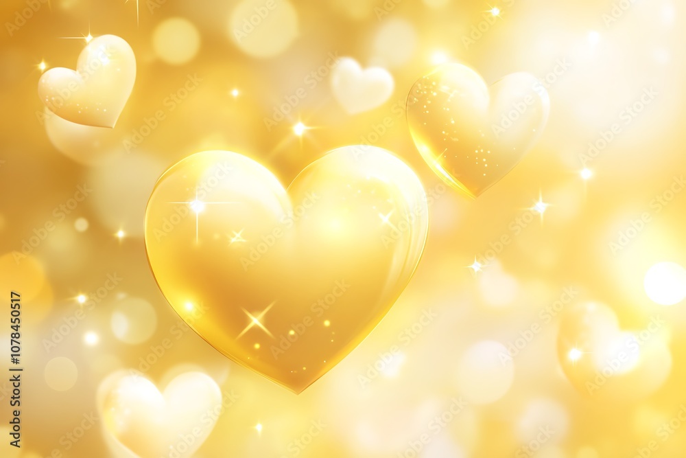 Soft yellow background with heart-shaped bokeh lighting effects. Soft yellow background with heart-shaped bokeh lighting effects.
