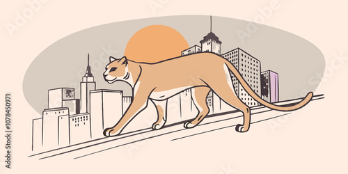 Feline Balance A catinspired Therian gracefully walks along a narrow ledge high above the street with the city skyline in the background. The capturing photographer crouches low to photo