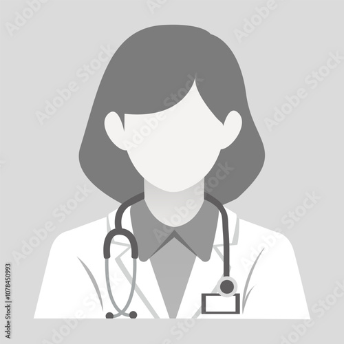 Default placeholder doctor avatar or health worker in medical scrub. Portrait of young nurse, medic specialist. greyscale healthcare professional Avatar, female profile picture for unknown person
