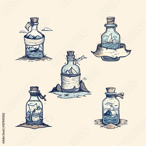 Sea in the bottle logo design vector