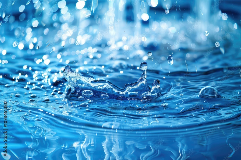 Blue water ripples with bubbles and shining waves texture.