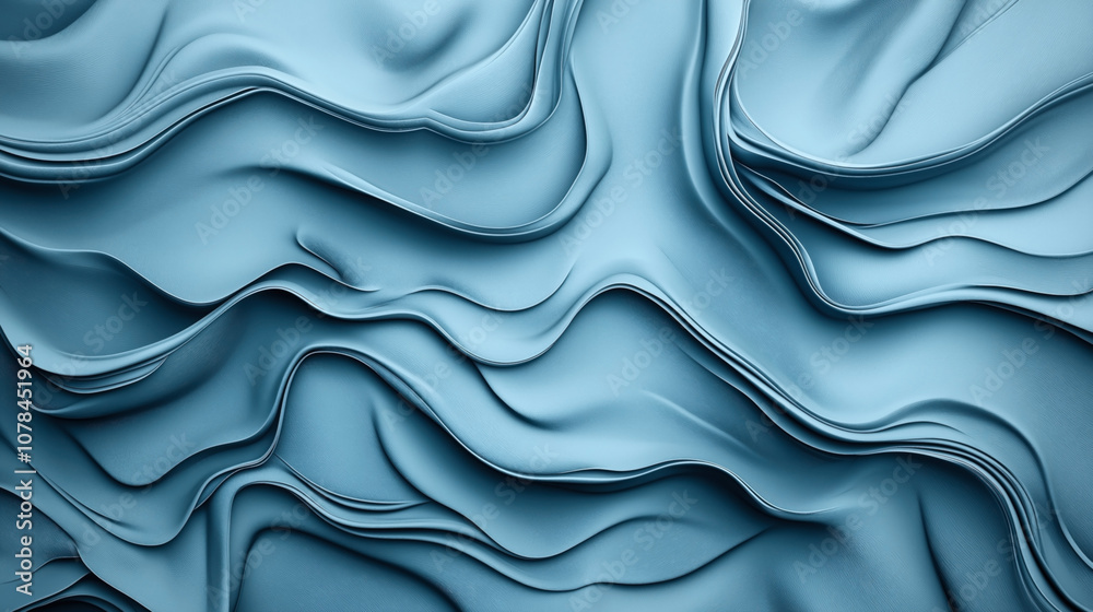 Obraz premium Abstract image featuring smooth, flowing waves of blue fabric-like textures with soft undulating patterns creating a sense of fluidity and movement.