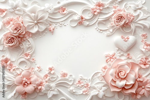Delicate Floral Composition with Pastel Roses and Blossoms in Elegant Relief Design for Elegant Card or Wedding Invitation Background