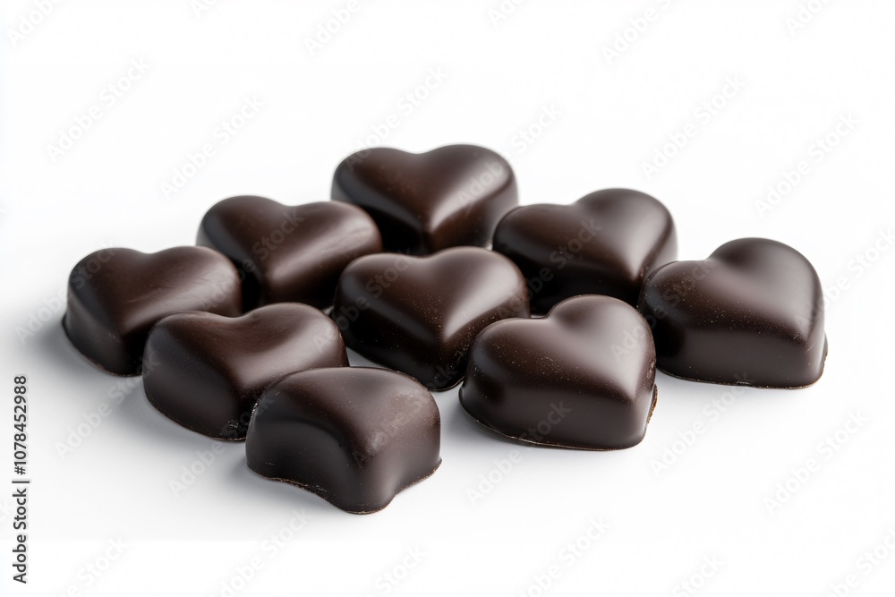 Fototapeta premium Delicious Dark Chocolate Heart-Shaped Treats Perfect for Romantic Occasions, Valentine's Day, or Sweet Gifts for Loved Ones and Chocolate Lovers Alike
