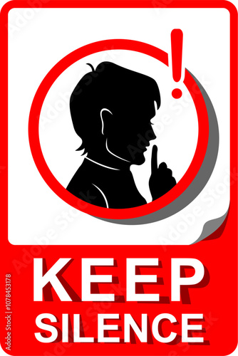 Keep SilenRed KEEP SILENCE Sticker Template Icon, Simple Vector Sign for Warning and Prohibition, Editable EPS Design Isolated on Whitece Vector Art, Icon...