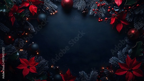 Christmas background with black, red and gold decorations