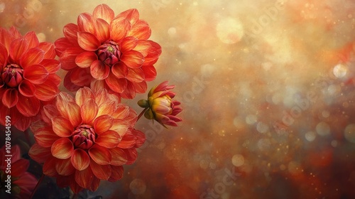 Orange Dahlias on a Sparkling Background.