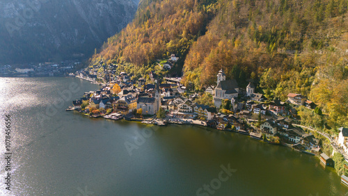 Autumn. Alps. Austria. Hallstatt. Gosausee. Medieval castle Hohenwerfen.