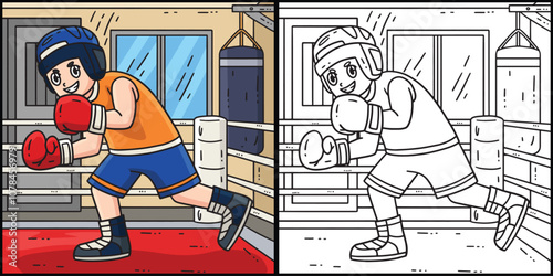 Boxing Boxer Evading Coloring Page Illustration