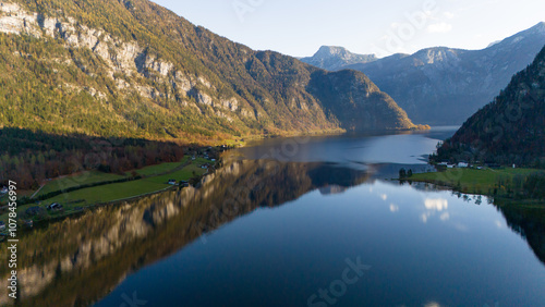 Autumn. Alps. Austria. Hallstatt. Gosausee. Medieval castle Hohenwerfen.