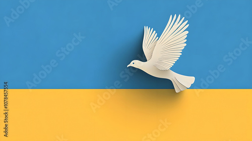 white dove of peace against the background of the Ukrainian flag.