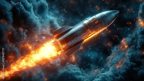 rocket with dark neon light effect 3d rendering