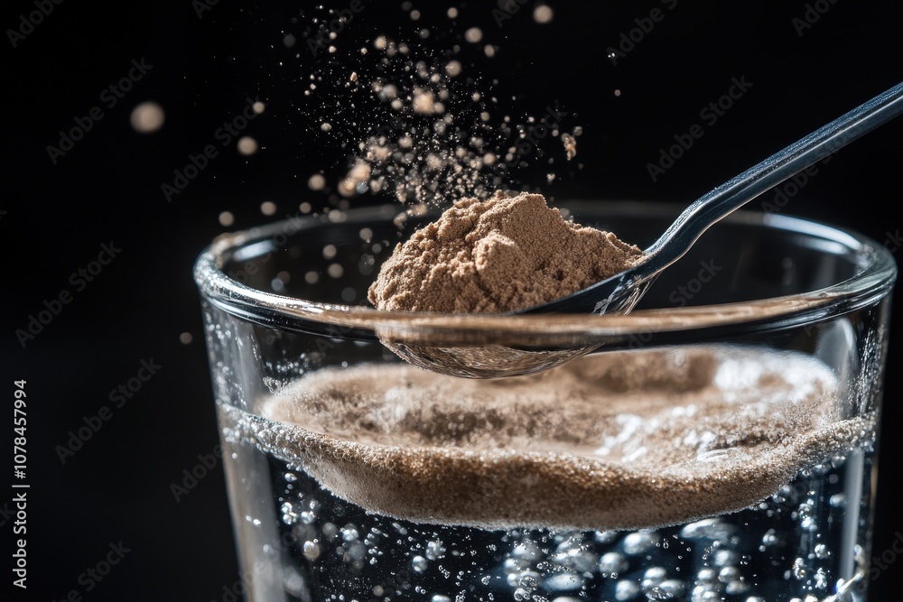 Fototapeta premium Protein powder mixed with a scoop in water dietary supplement